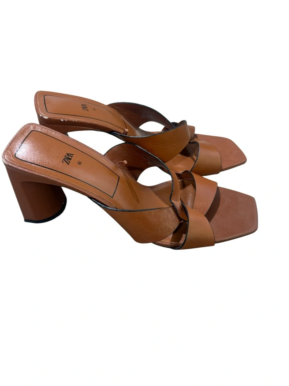 Zara Block Heel Leather Sandals size US 10/ EU 40